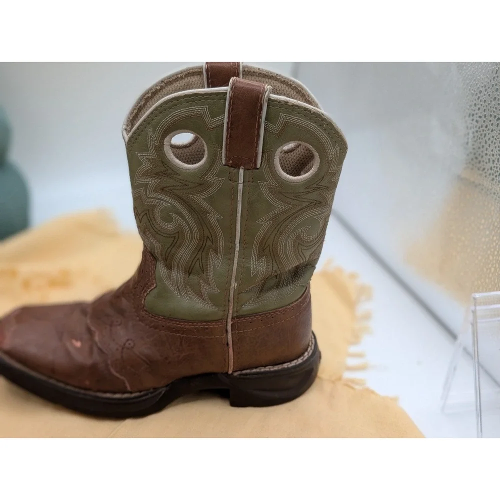 Durango Kids Western Boots 13M Brown Sage Green Square Toe Lil Rebel BT282